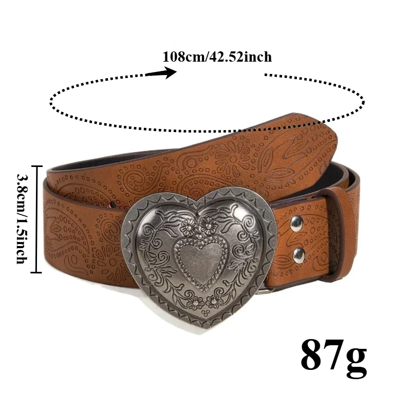 European and American-Style Edgy Girl's Everyday Brown Textured Niche Snap-Closure Belt with Unique Printed Pattern—Unisex Belt
