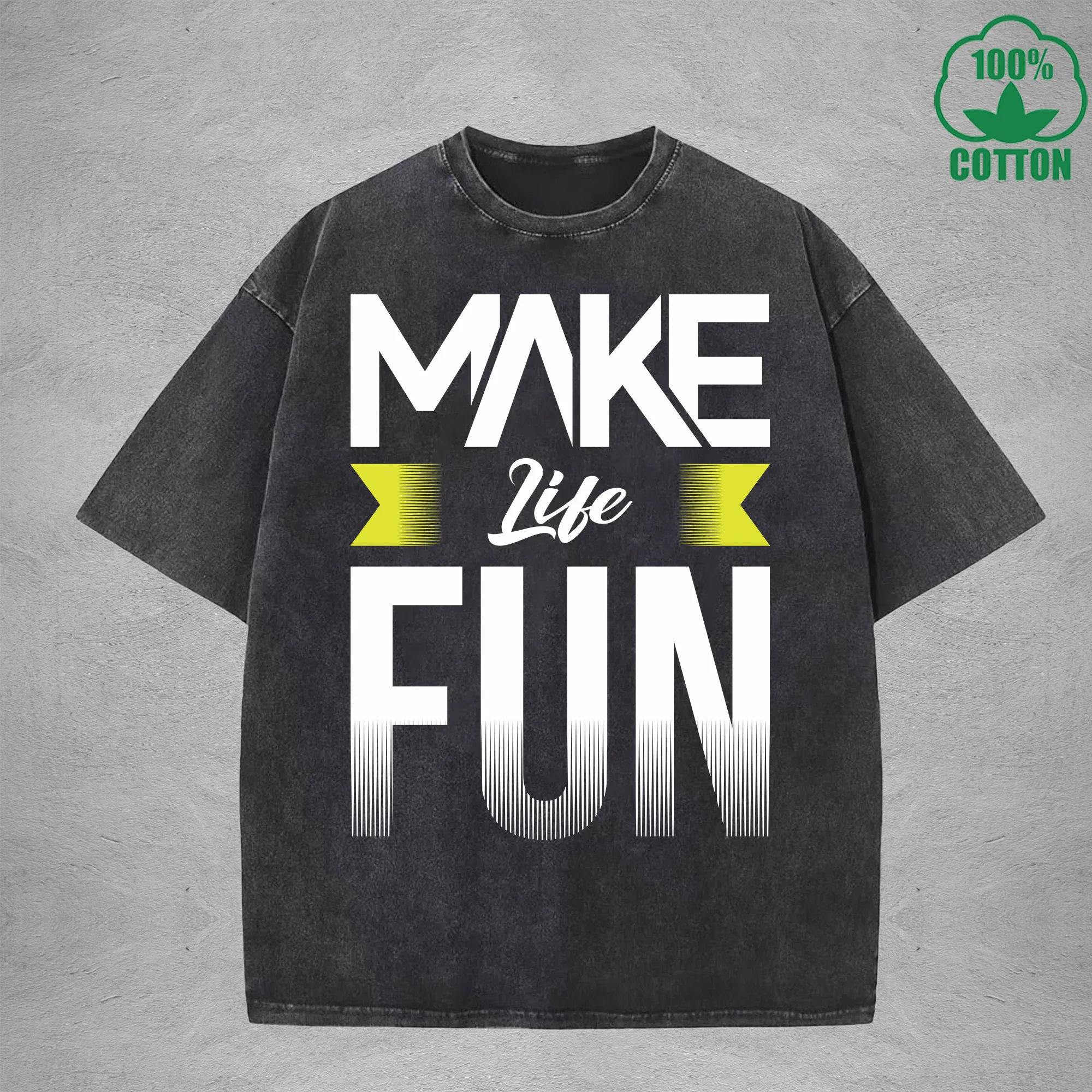 

Make Like FUN Interest Printed Washed T-Shirt 230G Multicolor Loose Trendy Fashionable Cotton Short Sleeve Top