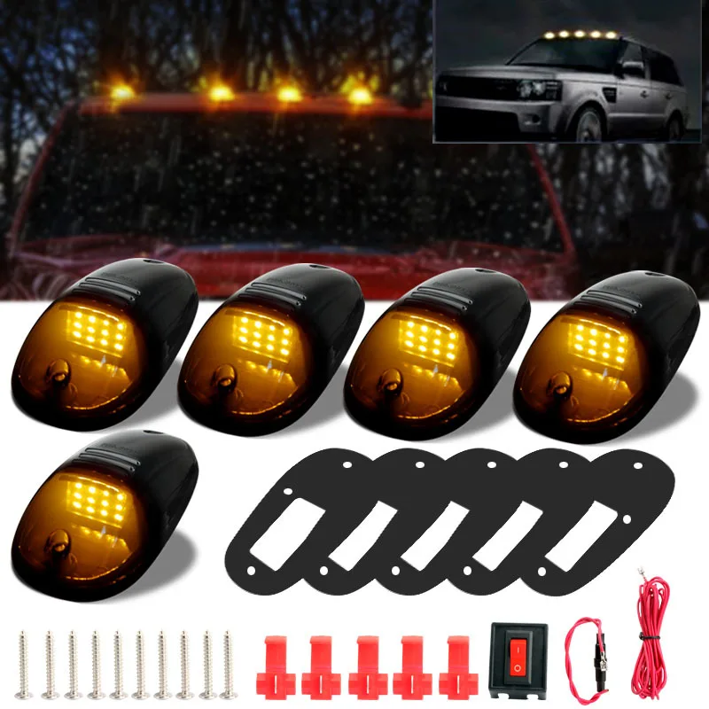 5pcs Amber White LED Cab Roof Top Marker Running Lights For Truck SUV 4x4 Dodge RAM F150 / F250 / F350  Signal Lamp Head Light