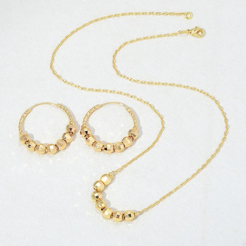 

Gold Colour Copper Handmade Round Beads String Earrings Necklace Set Women Luxury Wedding Jewellery Accessories Anniversary Gift