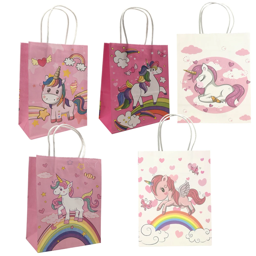 5Pcs Unicorn Paper Tote Bag Candy Gift Bag Kids Happy Birthday Party Baby Shower Gender Reveal Party Decoration birthday favor