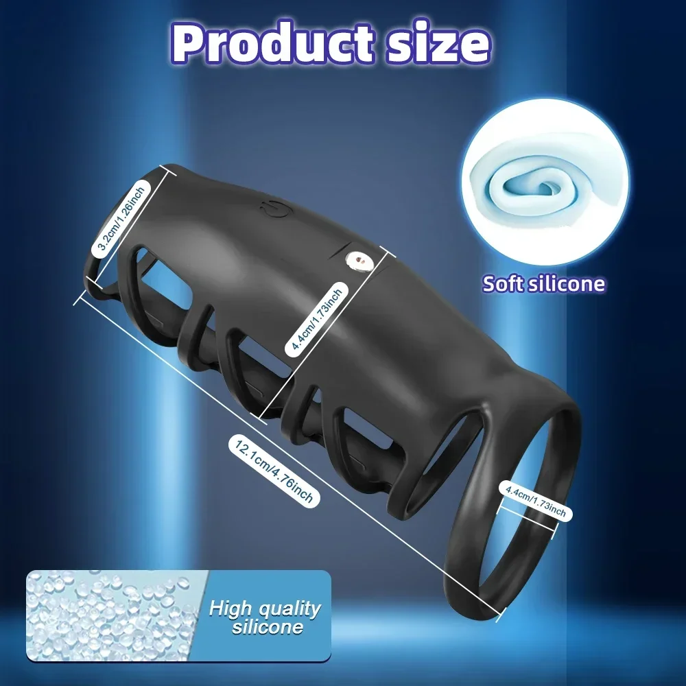 تهتز خاتم الديك القضيب الدائري للرجال القذف تأخير العفة قفص القضيب تمديد هزاز السلع الكبار لعبة الجنس للرجال #3