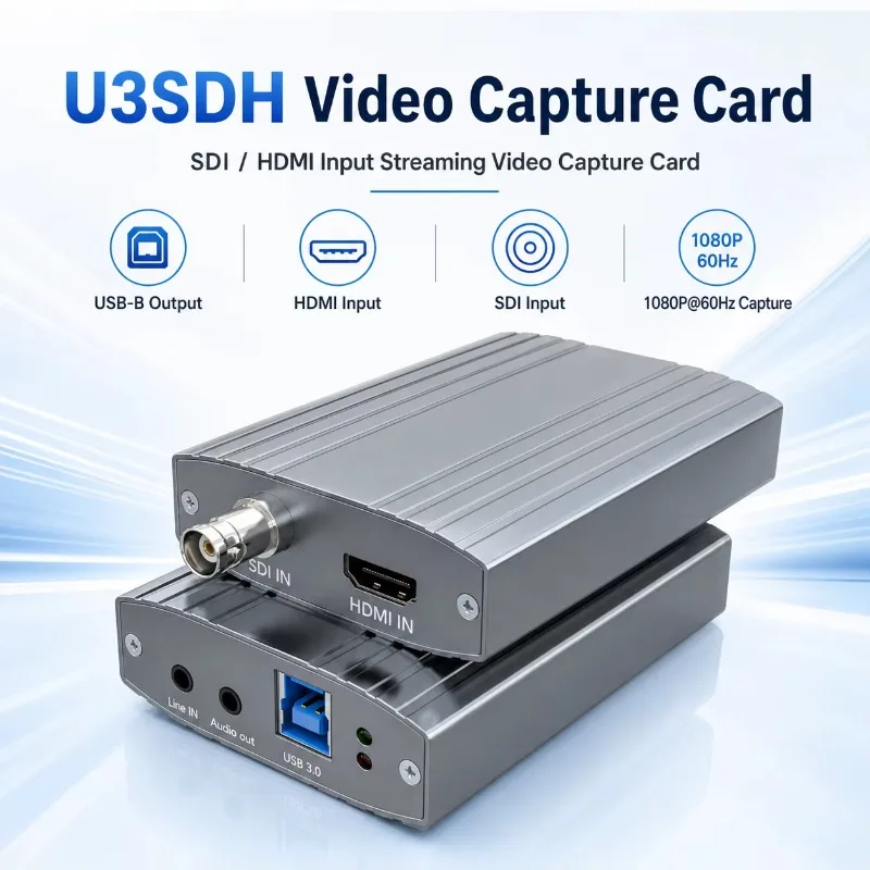 

SDI HDMI 1080P60 Capture Card USB3.0 Driver Free 3.5mm Line In&Out for Broadcast Live Streaming Video Grabber