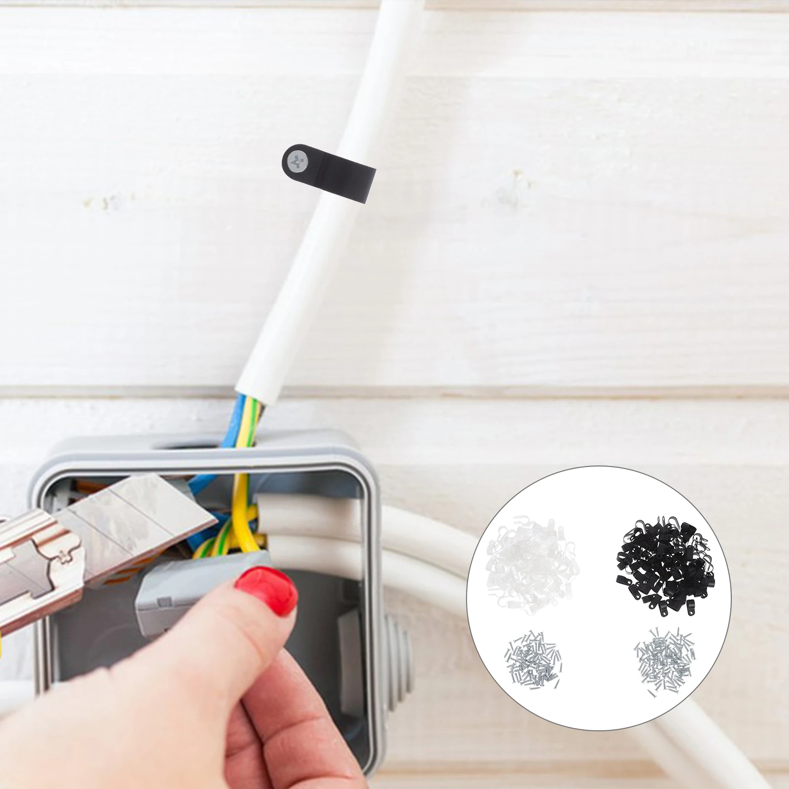 

200pcs R Type Cable Clips 1/4 Inch Nylon Cord Fastener Mounting Clips For Outdoor Indoor Wire Management Desk String Light