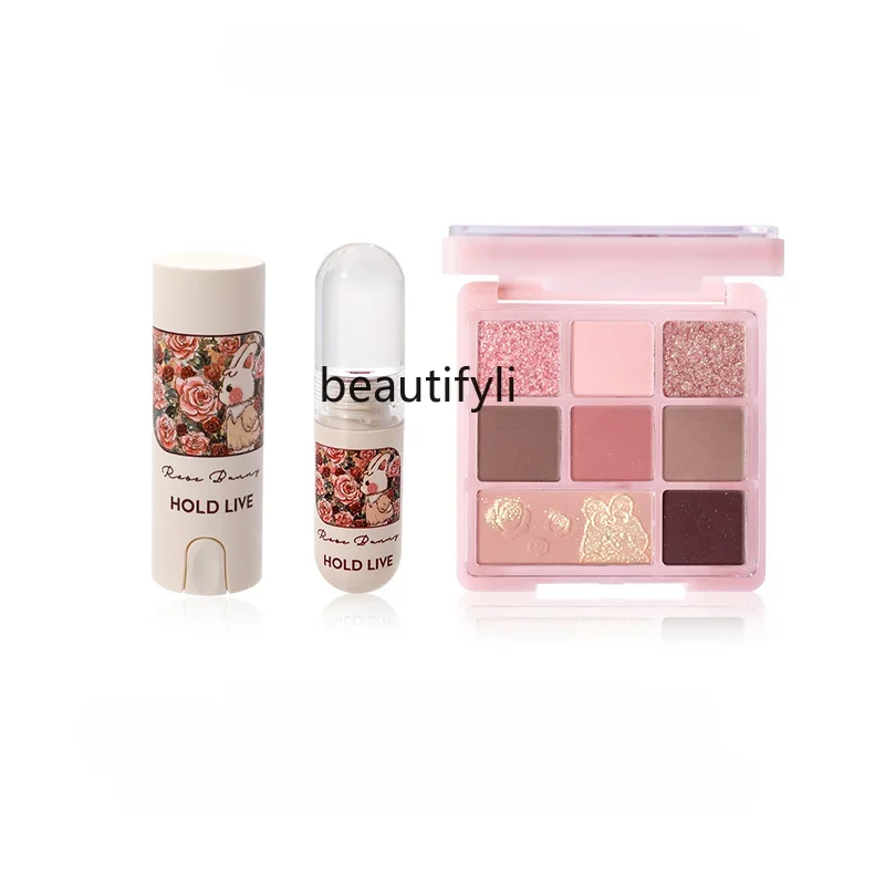 yj Rabbit Garden Lip Lacquer Lipstick Eye Shadow Kit Pink Eye Shadow Plate Spring and Summer Gift Combination