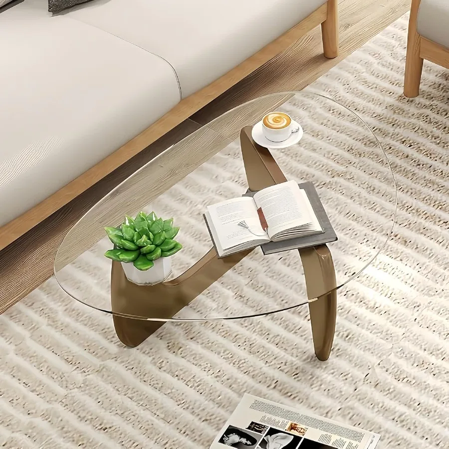 طاولة القهوة الزجاجية الحديثة 32.3D × 25.6W × 15.8HAbstract فريدة من نوعها في منتصف القرن مثلث طاولة مركزية لغرفة المعيشة الحد الأدنى الأوسط