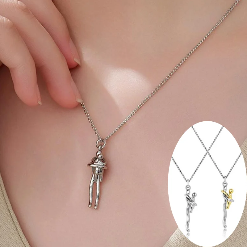 

Stainless Steel Hug Pendant Necklace Two Tone Embrace Charm Necklace Mother's Day Father's Day Memorial Jewelry Gift