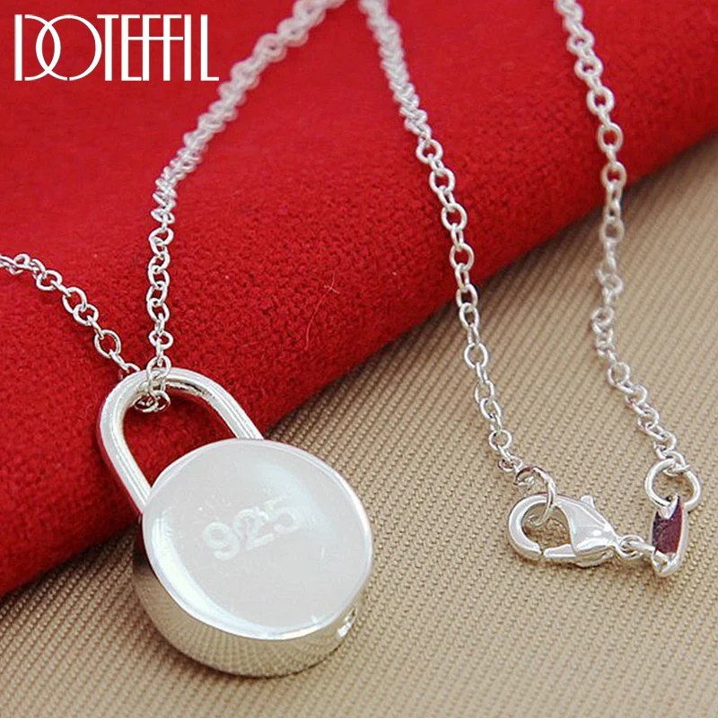 

DOTEFFIL 925 Sterling Silver Round Lock Necklace 18 inch Chain For Woman Fashion Wedding Engagement Party Charm Jewelry