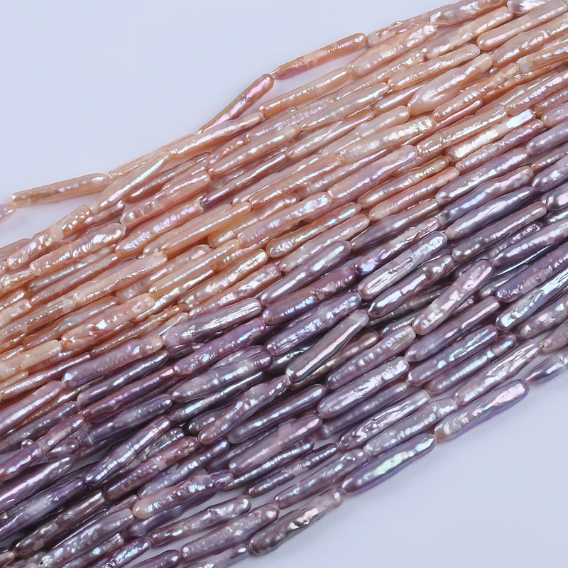 5-6x25-26mm A Natural Pink Purple Color stick toothpick shape Natural Loose Beads Real Freshwater Biwa Pearl beads