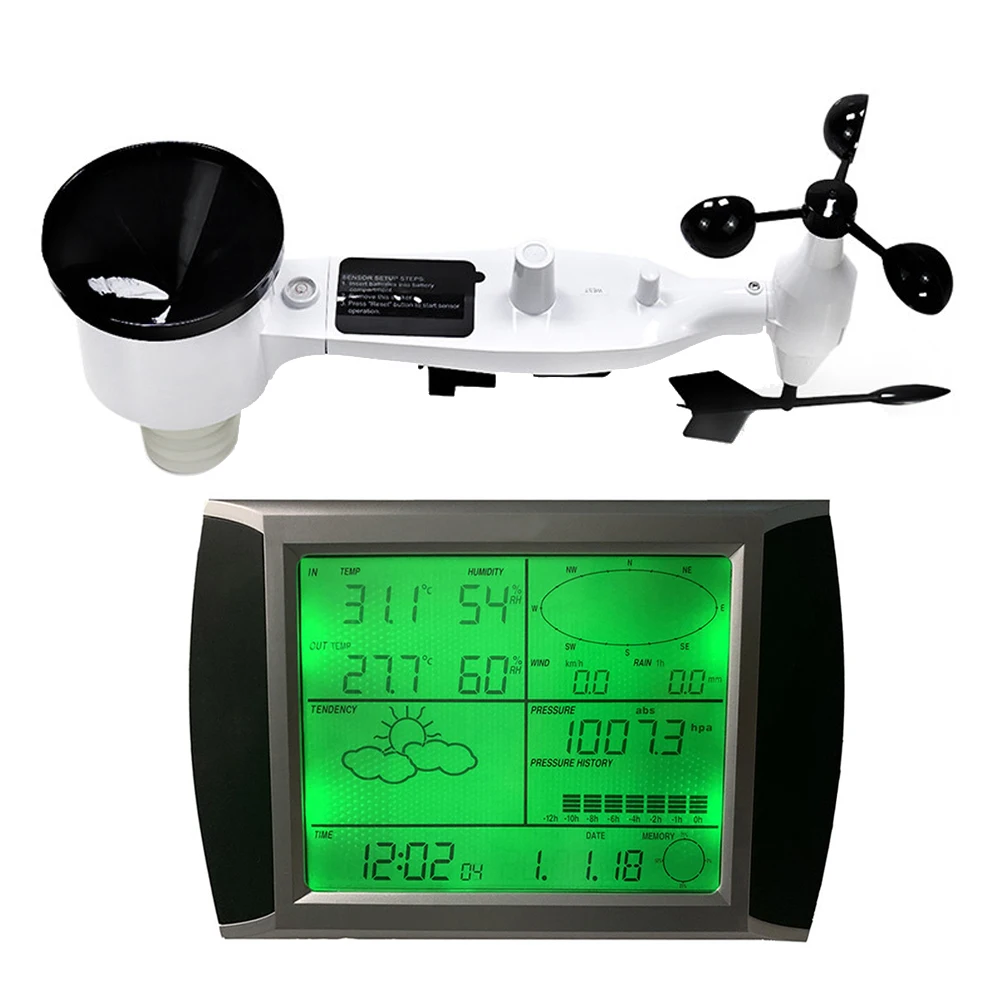 0-50m/s Wind Speed Wind Direction Sensor Six-in-One Weather Station Kit with LCD Display Temperature Humidity Pressure Rainfall