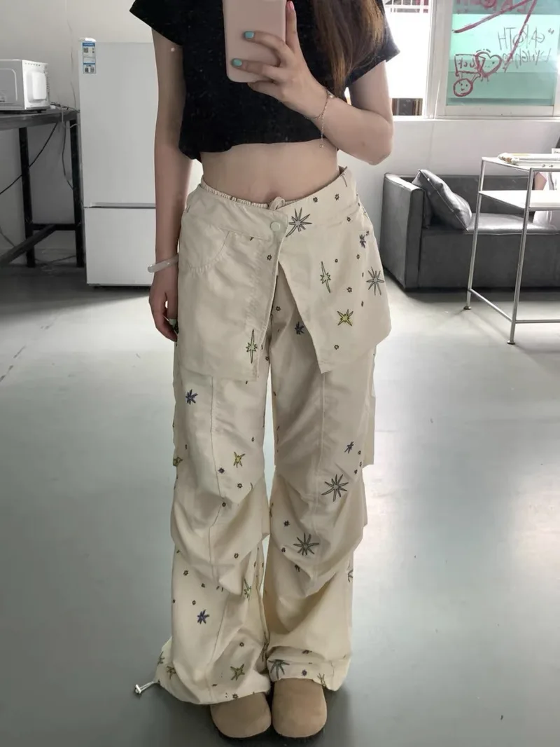 

Graffiti Star Detachable Skirt Two Wear Paratrooper Casual Pants Female Goth Hip Hop Y2k Emo Sweatpants Joggers Cargo Trousers