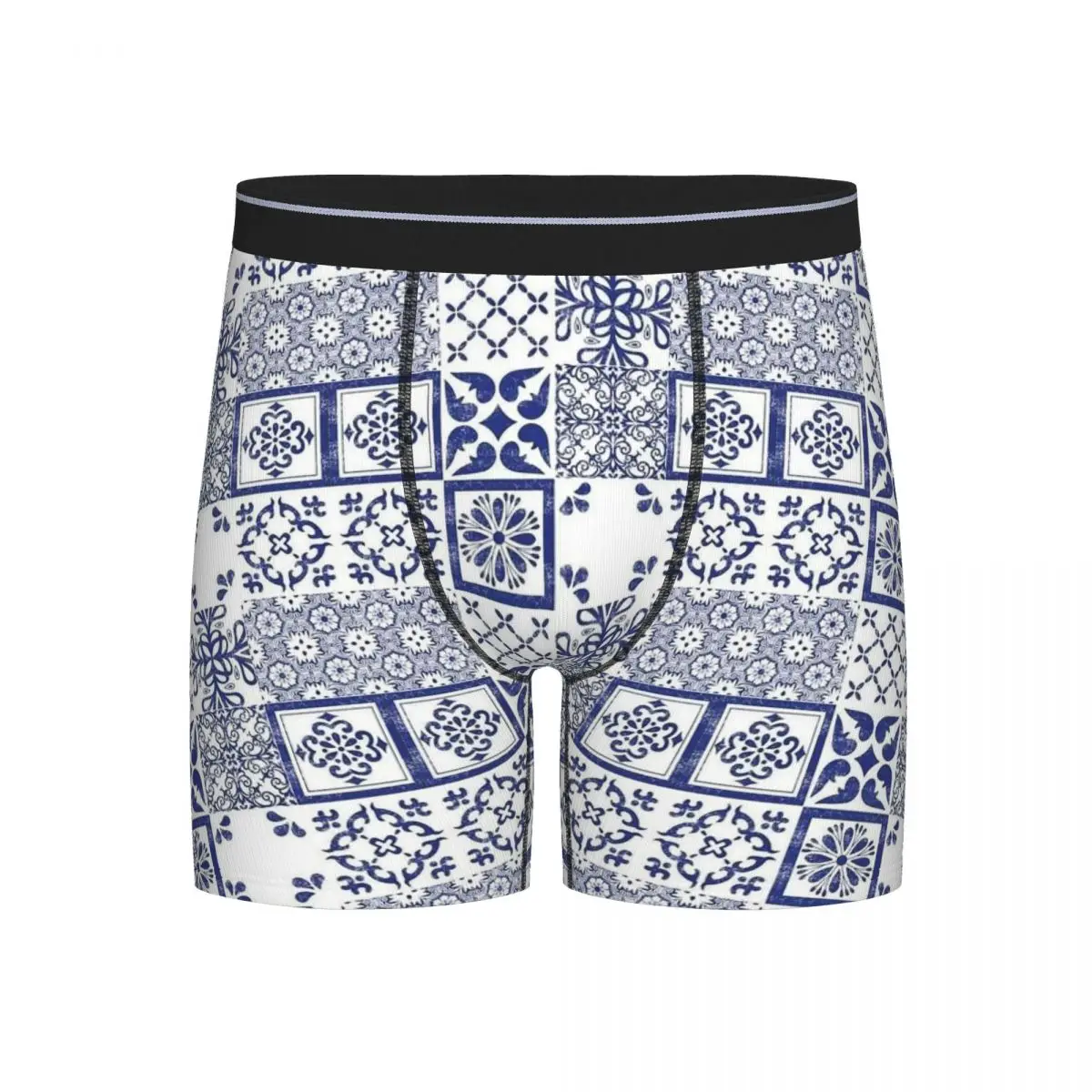 

Long Boxer Underpants Shorts Blue Portuguese Tile Portugal Azulejo Flower Panties Male Breathable Underwear for Homme Man Gift
