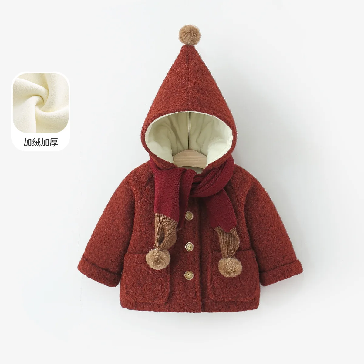 Girls Coat Autumn and Winter 2025 New Baby Plush Hooded Clothes Plush Top Winter