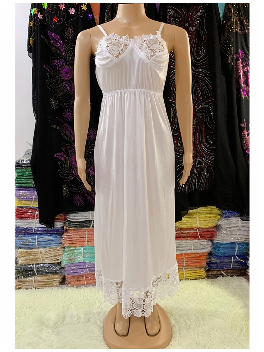 Hot Selling Women Sexy Elegant Lace Embroidery Pajamas Silk Comfortable Sexy Nightdress Suspender Skirt Length Stretch Dress