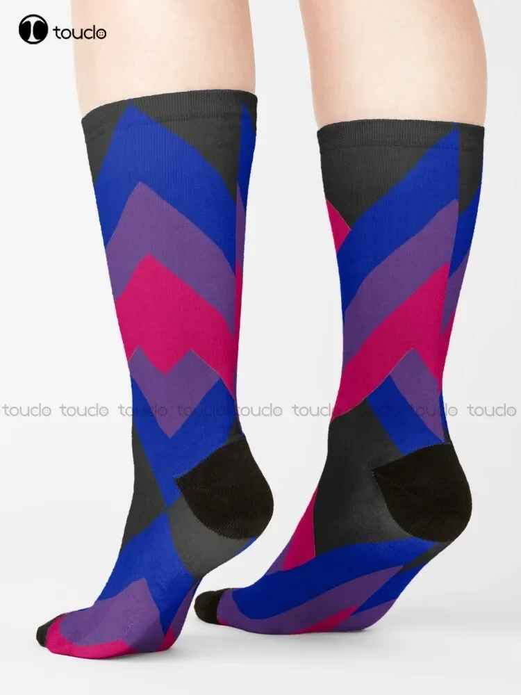 Bi Flag Pride Chevron ถุงเท้าถุงเท้าสูงผู้หญิงส่วนบุคคลที่กําหนดเอง Unisex ผู้ใหญ่วัยรุ่นเยาวชนถุงเท้า 360 °   แฟชั่นการพิมพ์ดิจิตอลใหม่