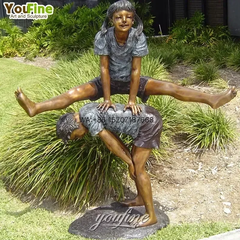 Wmwmnu for Park Decor Brass Children Playing Sculpture Customized Bronze Metal Boy and Girl Statue
