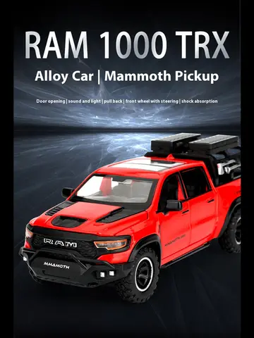 1:32 Dodge RAM 1000 TRX Mammoth Picku Alloy Car Model Sound And Light Pull Back Children's Toy Collectibles Birthday Gift