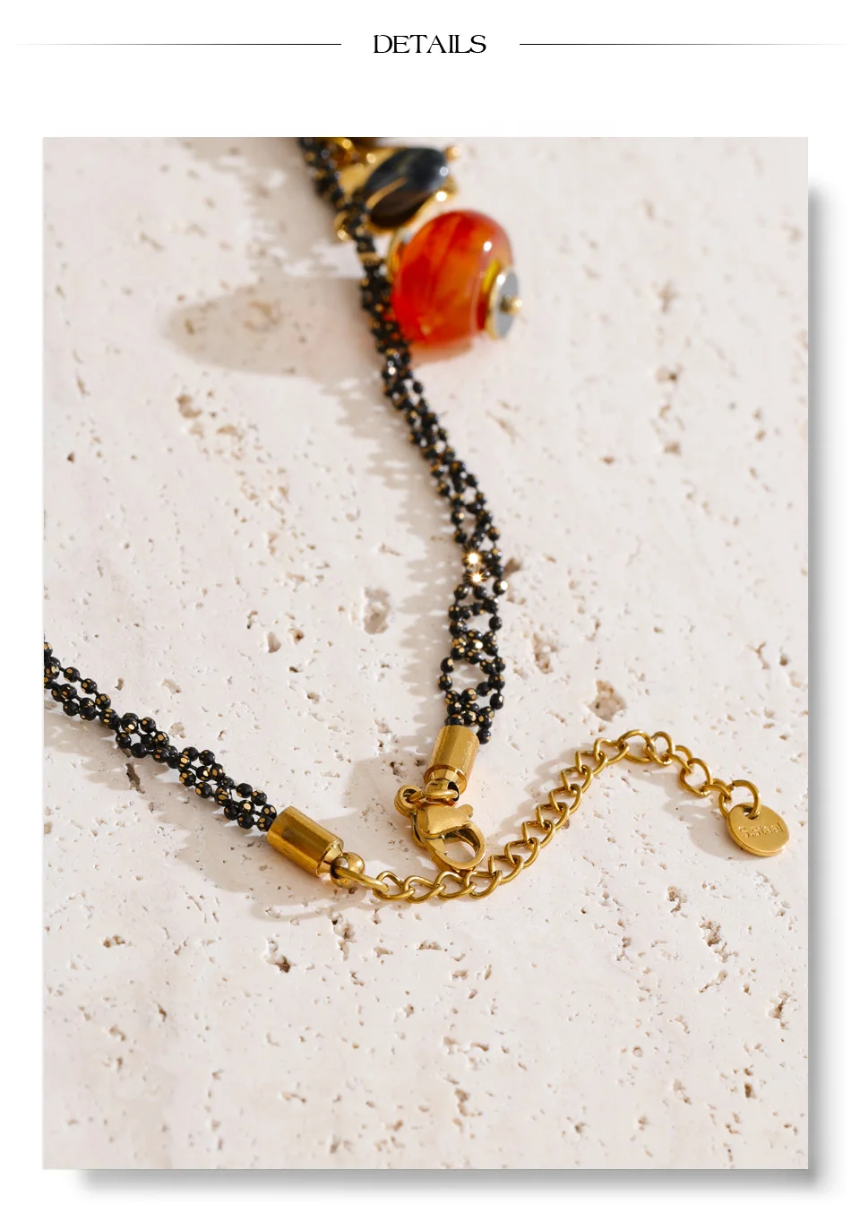 Yhpup Kette Perlen Halskette Bernstein Acryl Harz Herz Tropfen Charms Halskette Edelstahl Stilvoller handgemachter Schmuck Wasserdicht – Detail 18