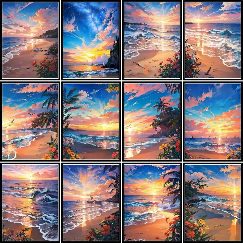 

GATYZTORY Pictures By Numbers Sunset Sea View Painting By Numbers On Canvas Diy Home Decoration Diy Gift 50x65cm