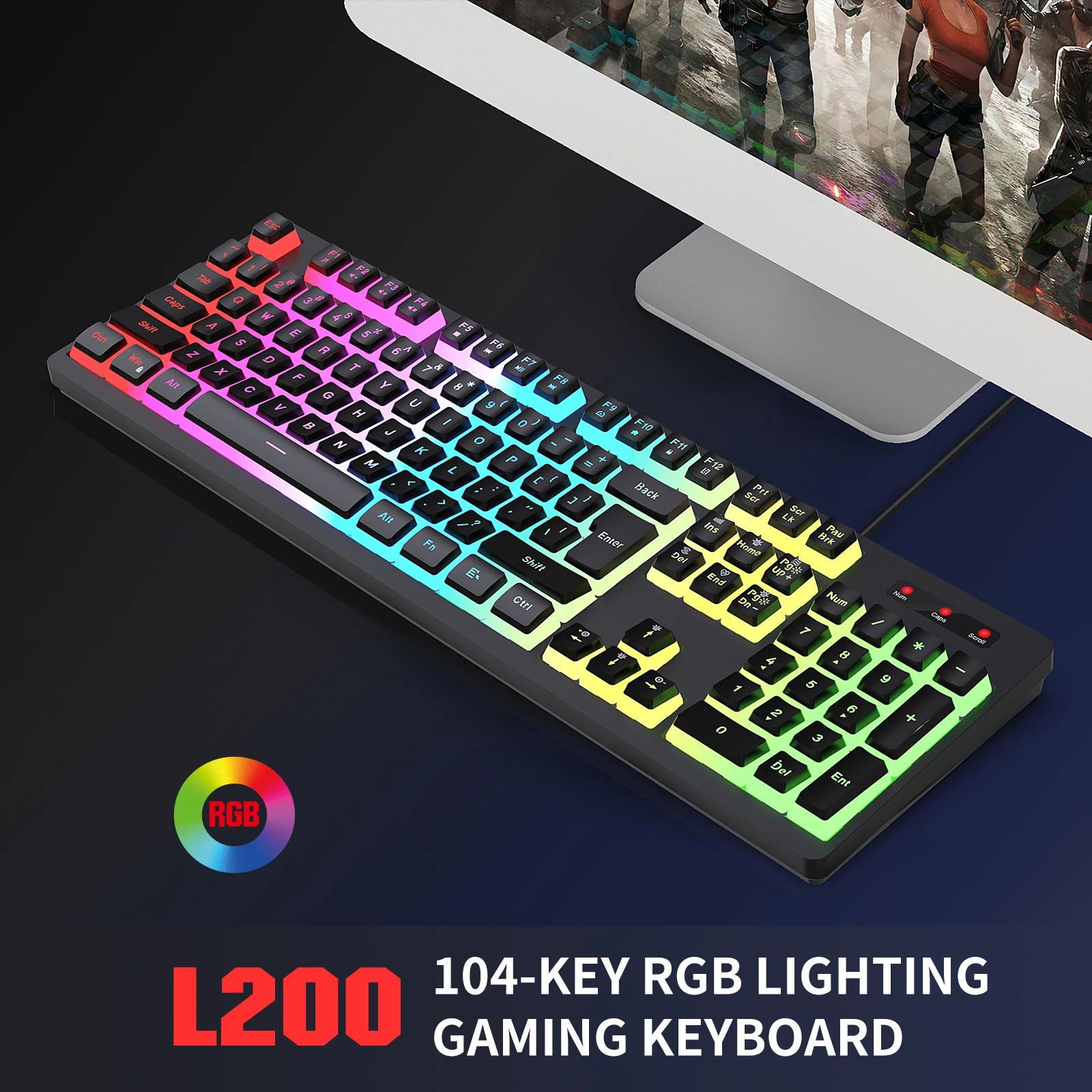 

Клавиатура игровая Проводная с RGB-подсветкой, 104 клавиш