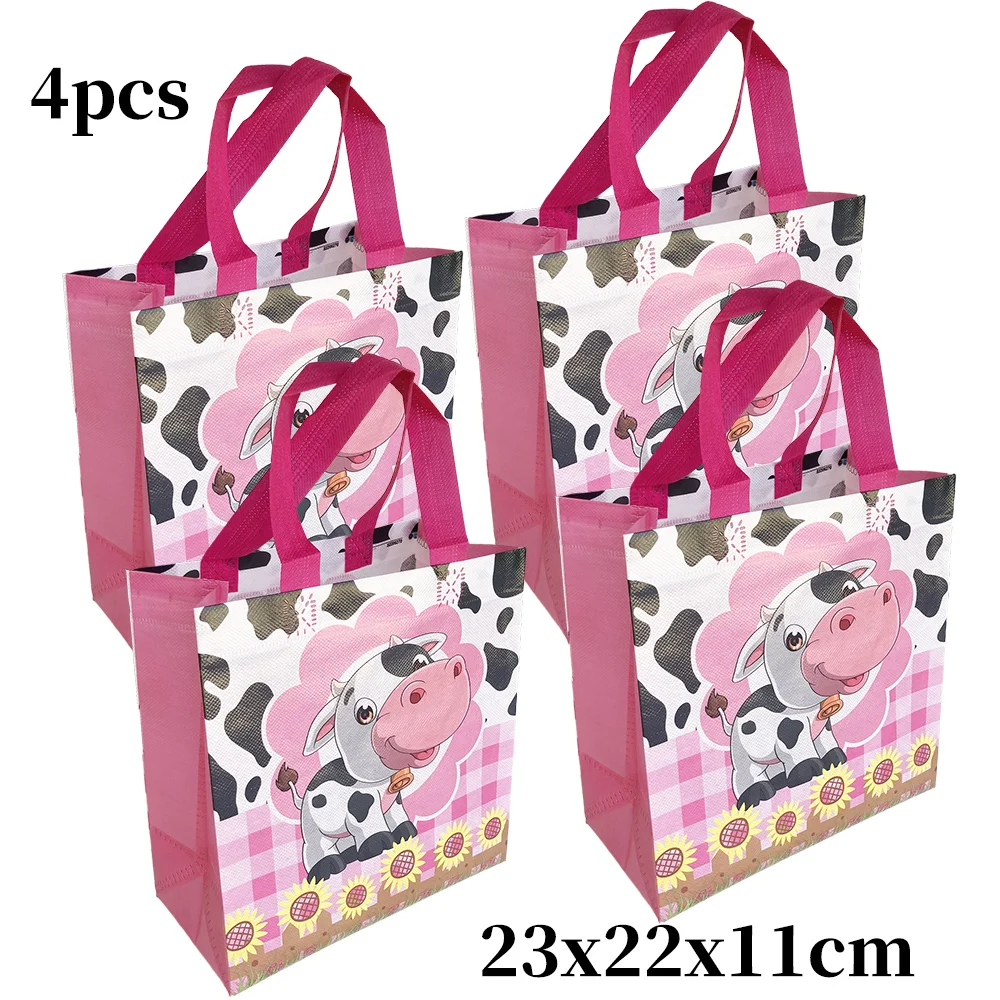 4Pcs Farm Animal Party Favor Reusable Barnyard Bags with Handles Non Woven Farm Goodie Candy Treat Bags Yard Birthday Tote Bag