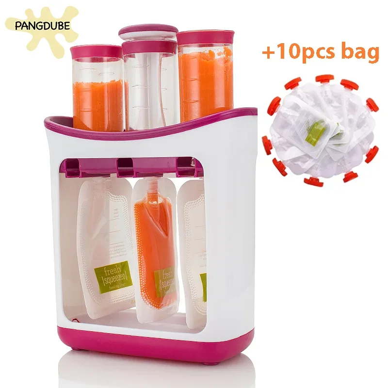 3 teile/satz Babynahrung Squeeze Station mit 10 stücke Lebensmittel Lagerung Tasche Baby Ergänzende Lebensmittel Beutel Füllmaschine Saft Püree Pack