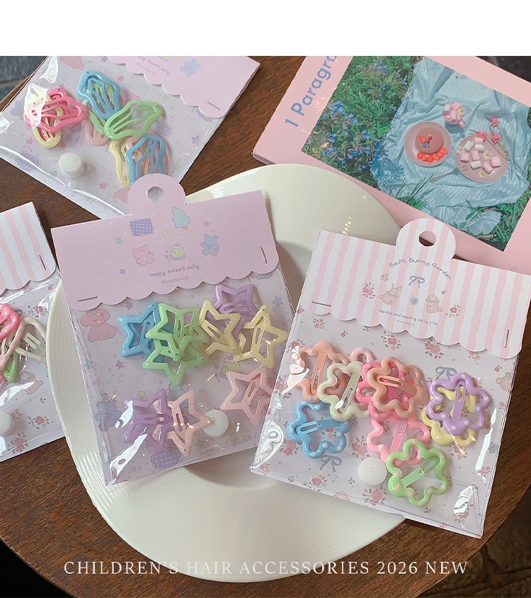 10 Stück/Set Pastellfarbene Bonbon-Haarspangen für Kleinkind-Mädchen Stern-Wolken-Blumen-Form Schonende Haarklammern für Babys und Kinder 2026 – Detail 3