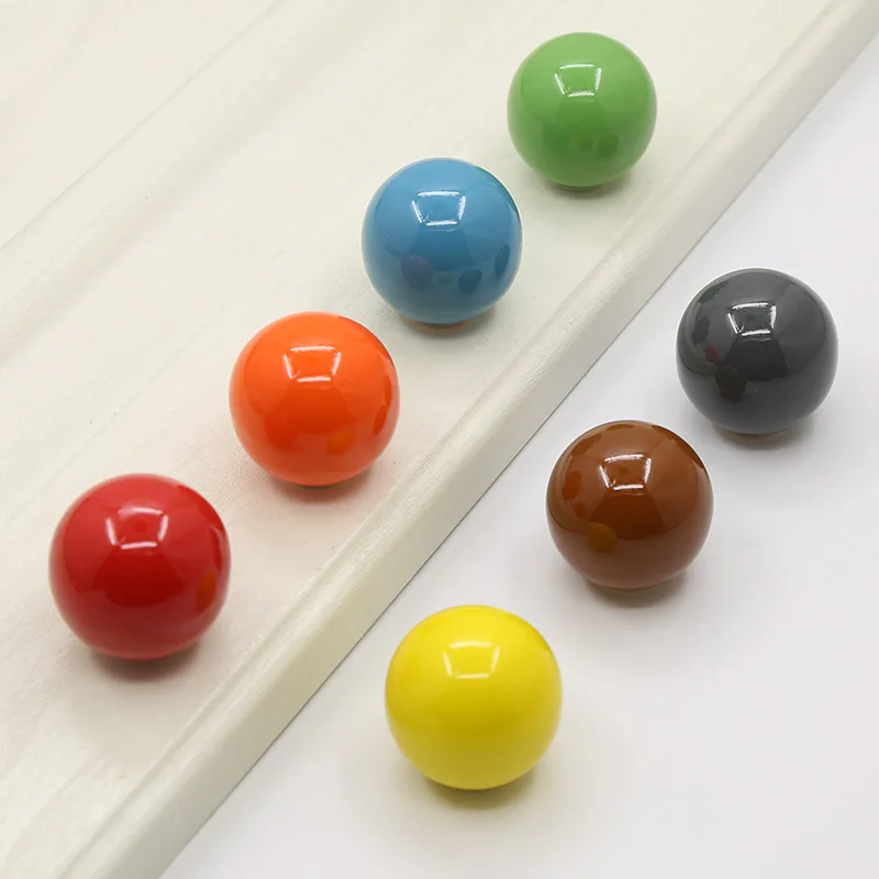 Colorful Ceramic Cabinet Door Handle Simple Cabinet Wardrobe Drawer Ball Circular Single-hole Handle Bottle Lid Handle Furniture