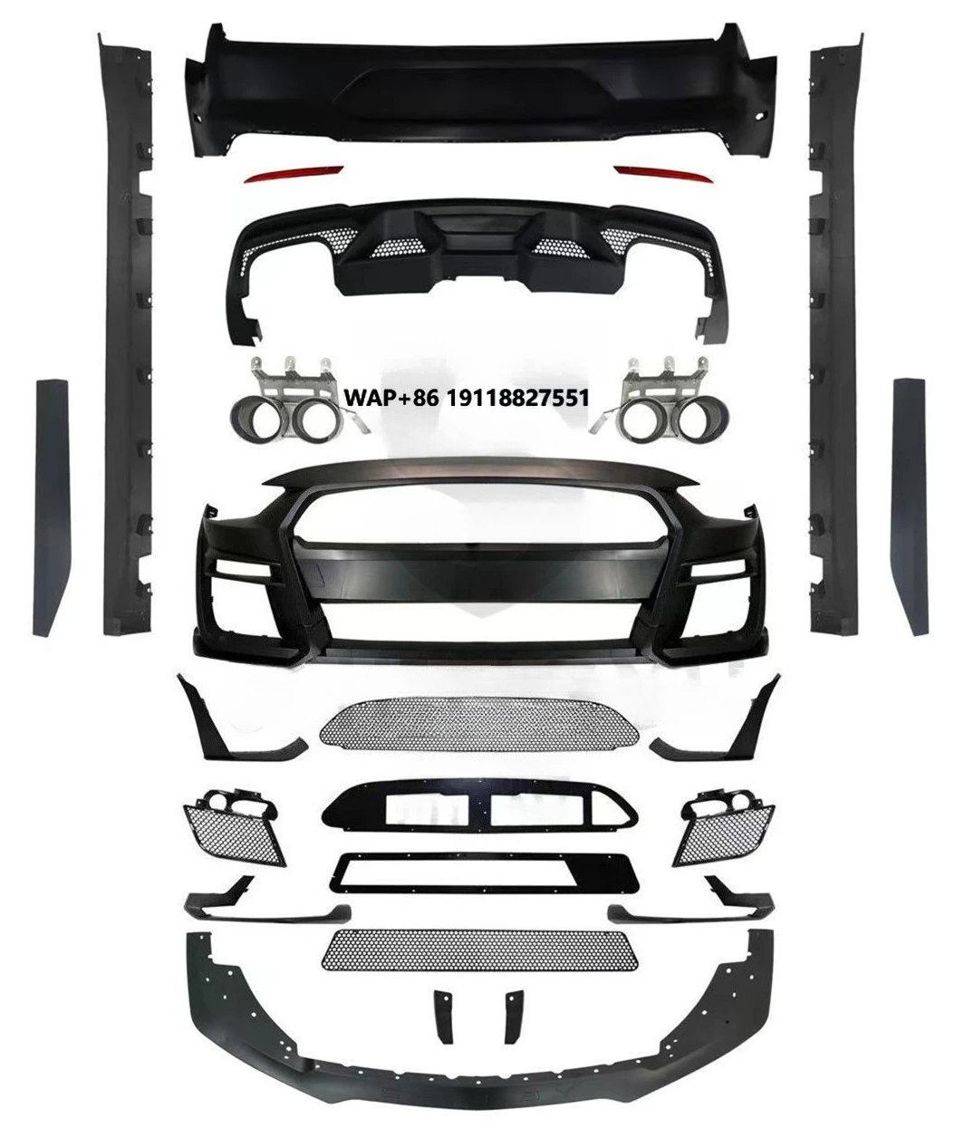 Car Body Kit for Mustang 2018-2020 Change to GT500 Shelby Model Bumpers Grille Rear Diffuser Side Skirts