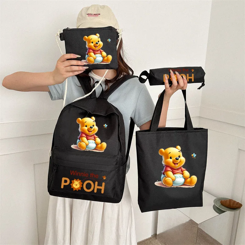 Cute Winnie The Pooh Women\'s Bags Backpack Comestic Storage Bags Shopping Bag Pencil Case 4 Pcs/Set Large Capacaity Travel Bag