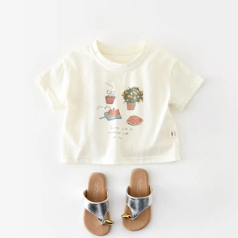 

Новые летние детские футболки с коротким рукавом 2026 года: милые мультяшные принты для мальчиков и девочек, свободные повседневные футболки для малышей