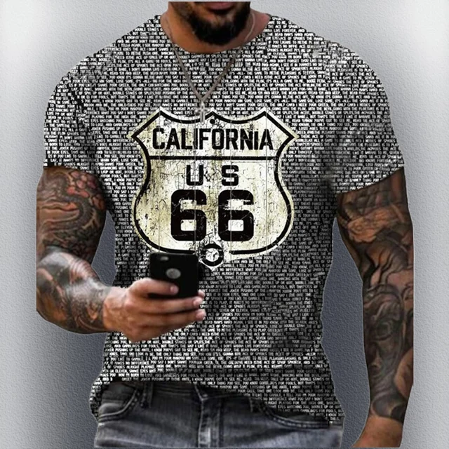 2025 الصيف الرجال الرجعية الطريق 66 سباق الدراجات النارية المتضخم الرجال التجفيف السريع تي شيرت مريح موضة الاتجاه فضفاض عادية