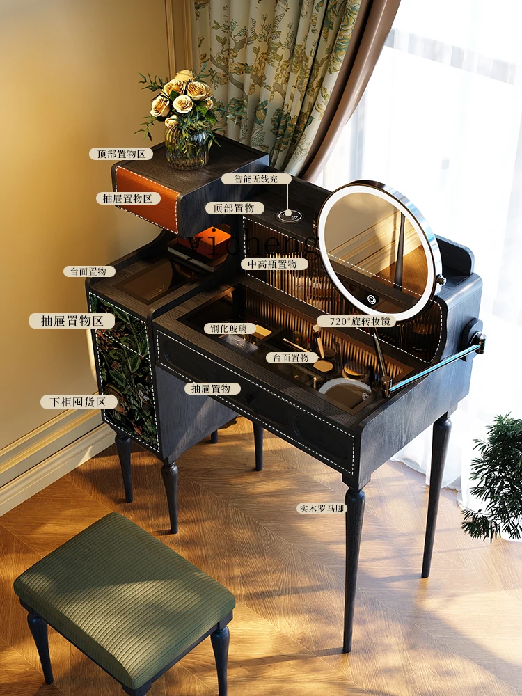 

TWR Dressing Table Small Apartment Master Bedroom Black Solid Wood Dressing Table Makeup Table