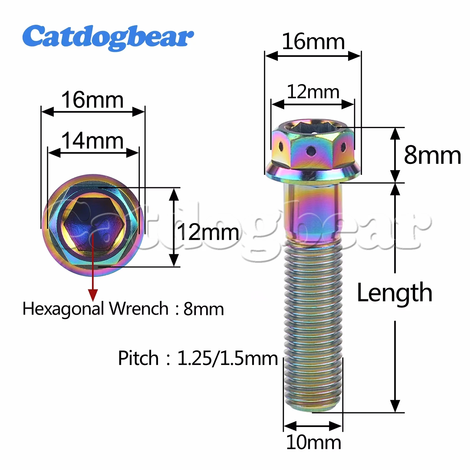 Catdogbear-tornillo de cabeza hexagonal M10 para bicicleta, brida reacondicionada, 20, 25, 30, 35, 40, 45, 50, 55, 60, 65, 70, 75, 80, 85, 90mmmm, 4