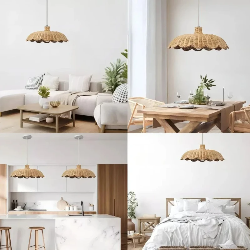 Kreative Handgefertigte Geflochtene Rattan-Pendelleuchte Moderne Schlafzimmer Küche Retro Wohnzimmer Esstisch Dekoration Hängelampe