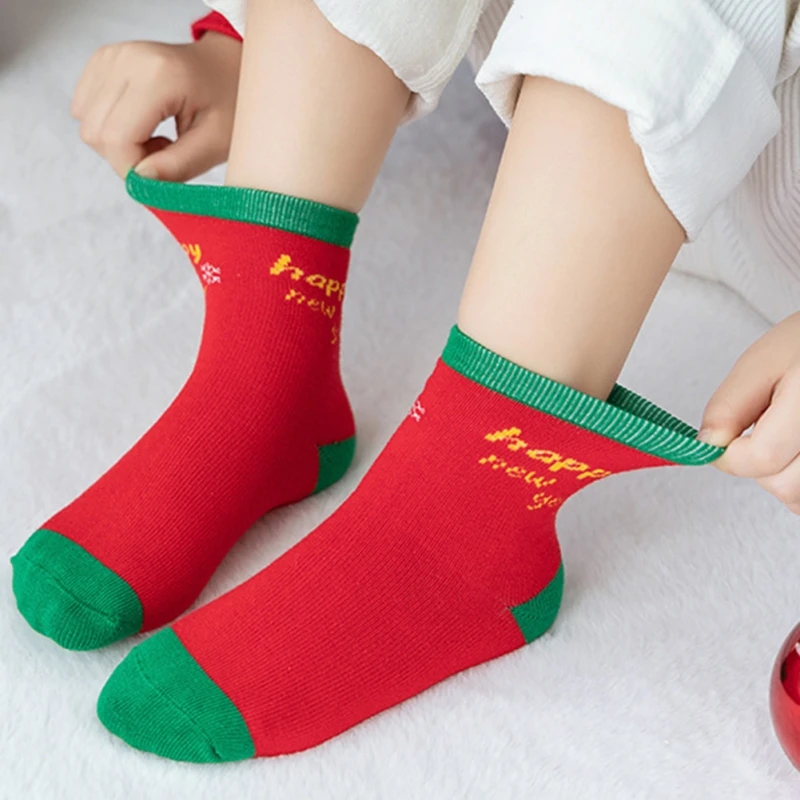 5Pair Christmas Socks for Kids Warm Cotton Baby Boys Girls Infant Socks Christmas Gift New Year Santa Cartoon Sock 1-12Y