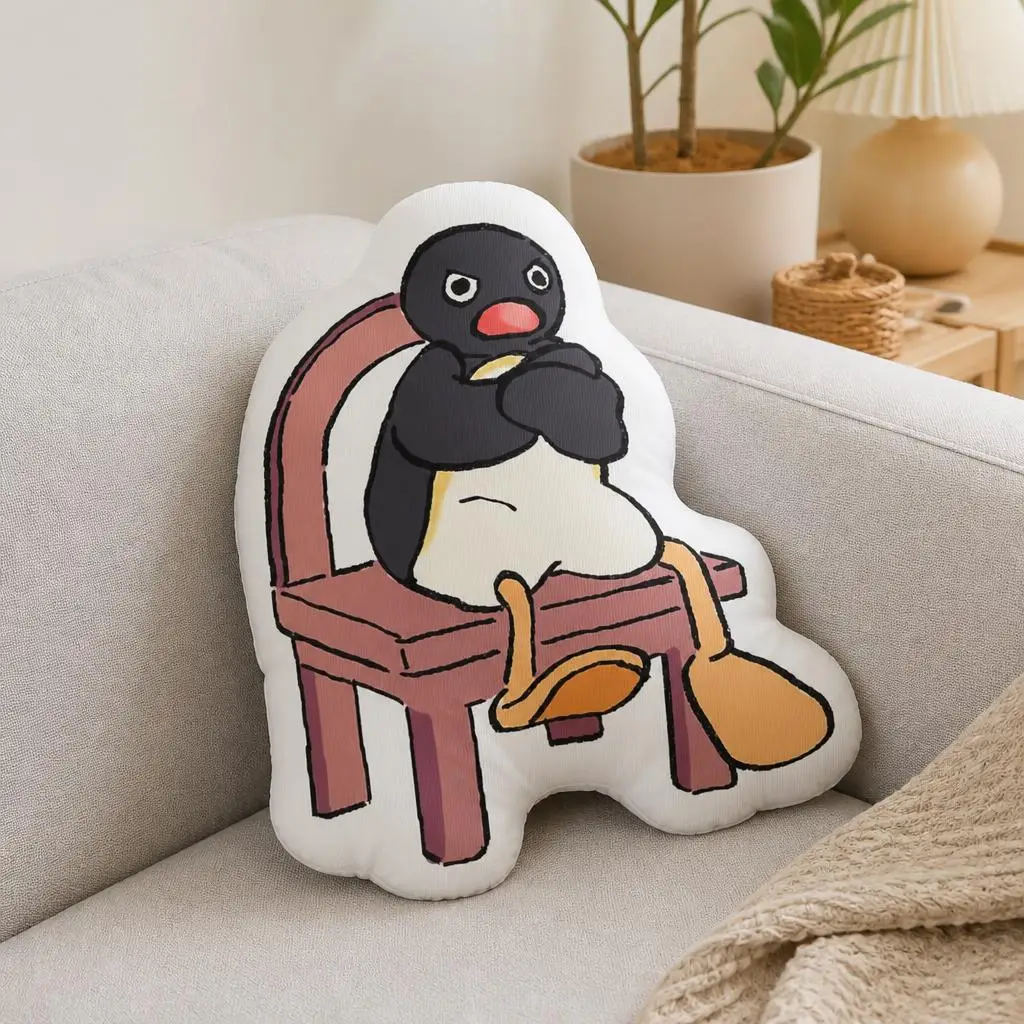 Grumpy Penguin Chair Meme Irregular Stuffed Throw Pillow Cute Cartoon Cushion for Sofa Home Decor Gift for Penguin Lovers