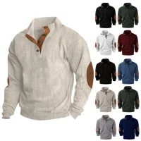 Tops deportivos de manga larga de color sólido para primavera y otoño para hombres, jersey para hombres al aire libre con cuello alto informal y moderno