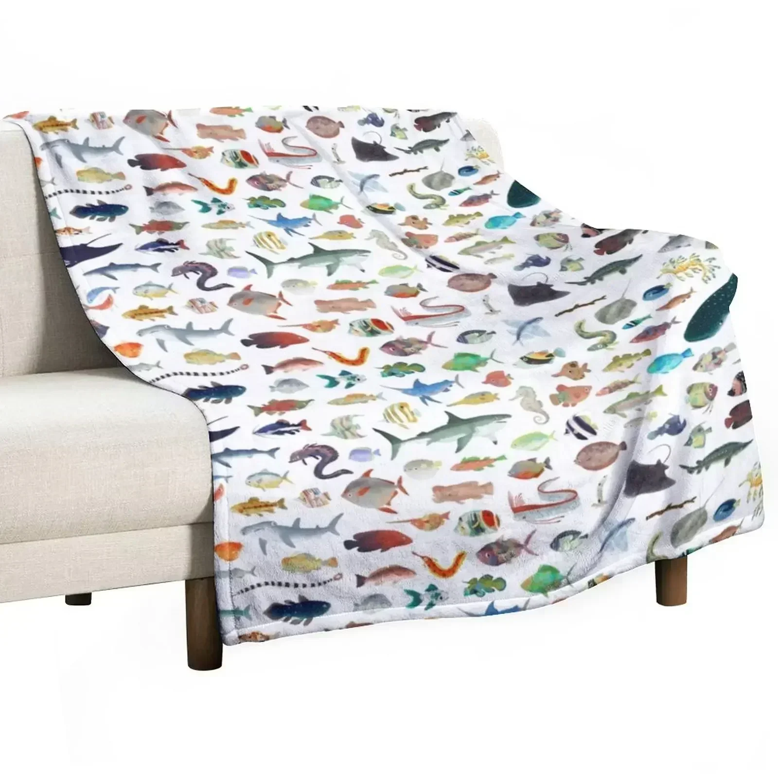 One Hundred Fish Throw Blanket Baby wednesday Decorative Throw Soft Loose Furry Blankets