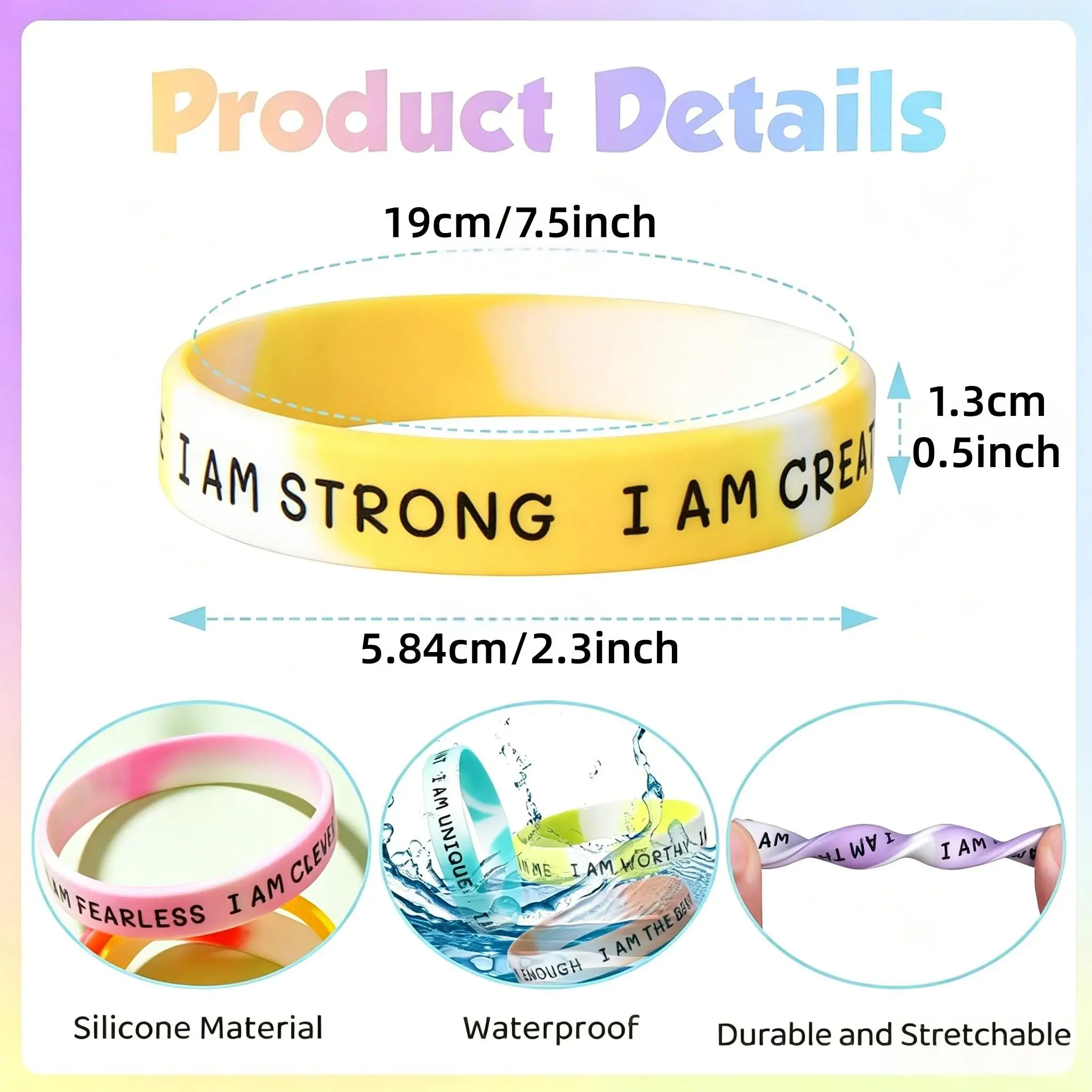 20/40 Pack Gradient Tie Dye Inspirational Rubber Wristbands, Positive Quote Silicone Bracelets, Graduation Classroom Party Gifts