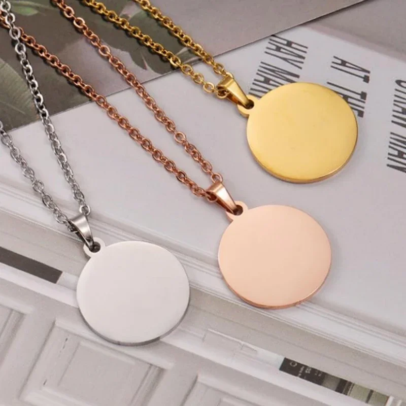 

10Pcs round Disc Pendant Necklace Set Mirror Polish Stainless Steel Chain 50cm/60cm Length for Women