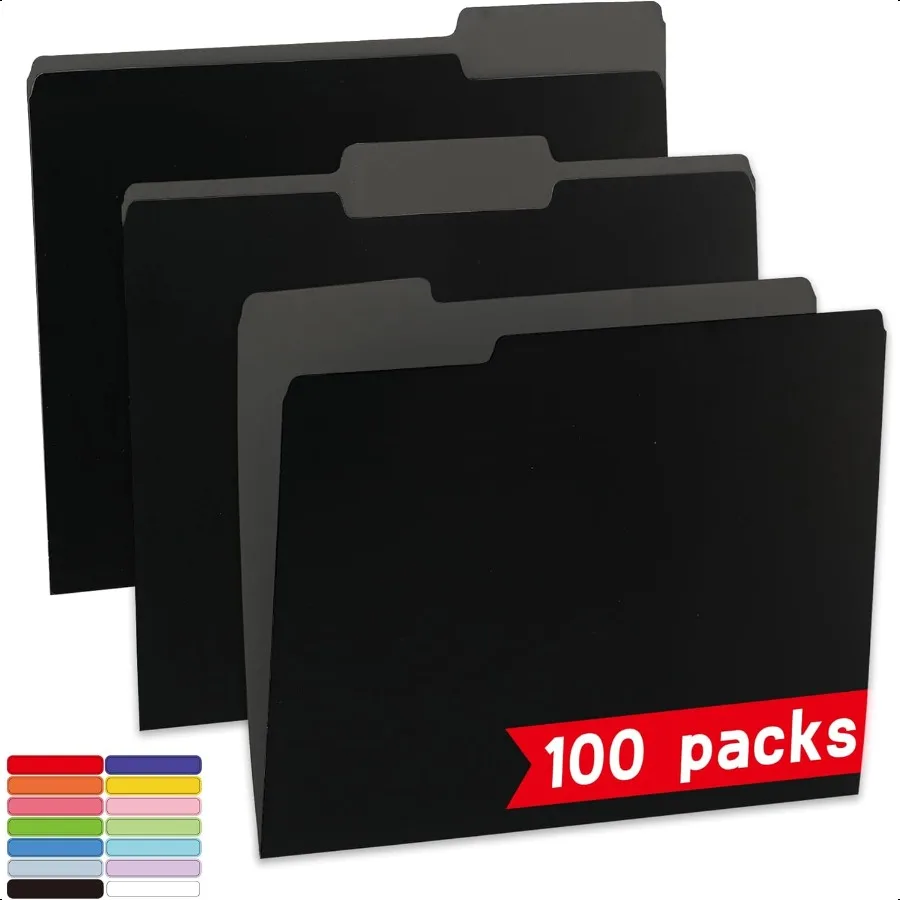 

100 Packs Black File FolderFile Folders Letter Size 1 3Cut Tabs 8.5x11 File Folders for Office School and Home Organizer File F