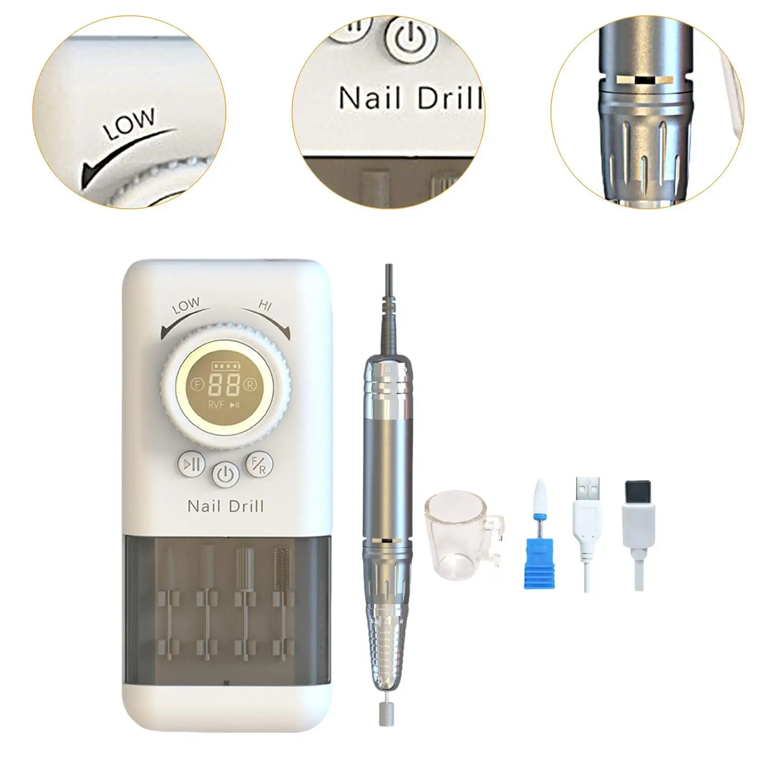 Electric Nail File Machine Kit Portable Nail Machine Professional Lightweight Supplies for Acrylic Nails Removing Gel Nails
