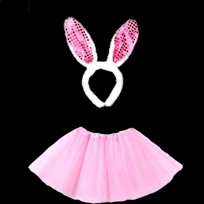 Spódnica z ogonem Tutu Bunny opaska na uszy kokardka kostium zwierzęcy dla dzieci dziewczynki przyjęcie urodzinowe upominki prezent nakrycia głowy na Halloween Cosplay