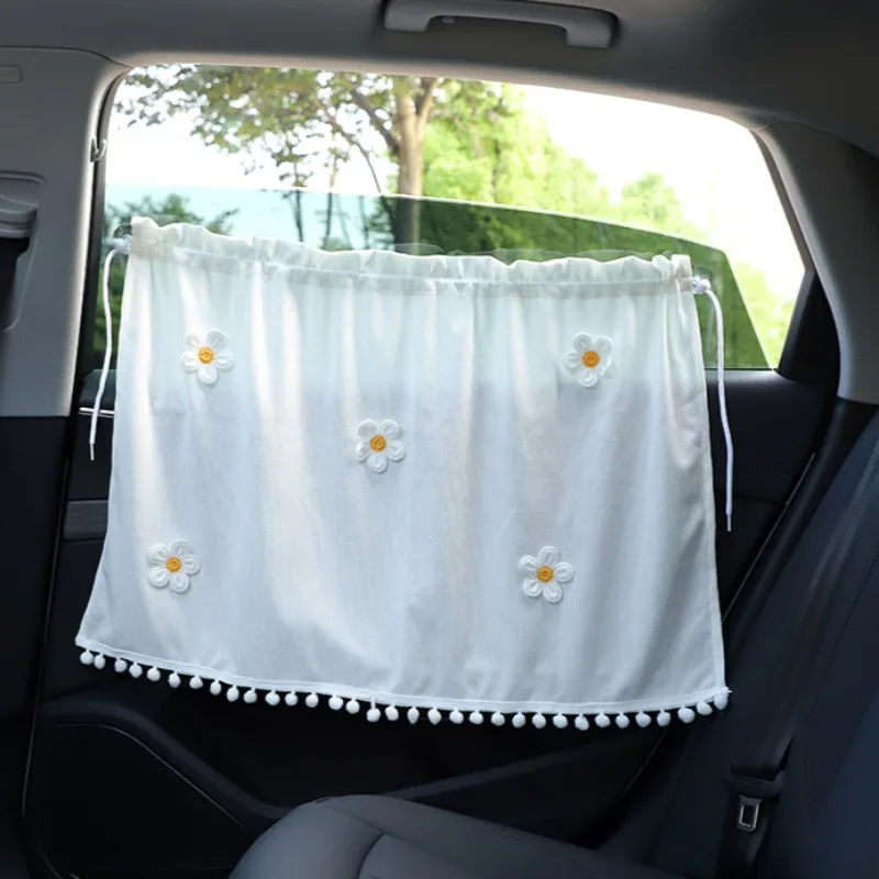 1Pc Cartoon Fabric Car Sunshade Curtain - No Lining, Polyester Window Shield