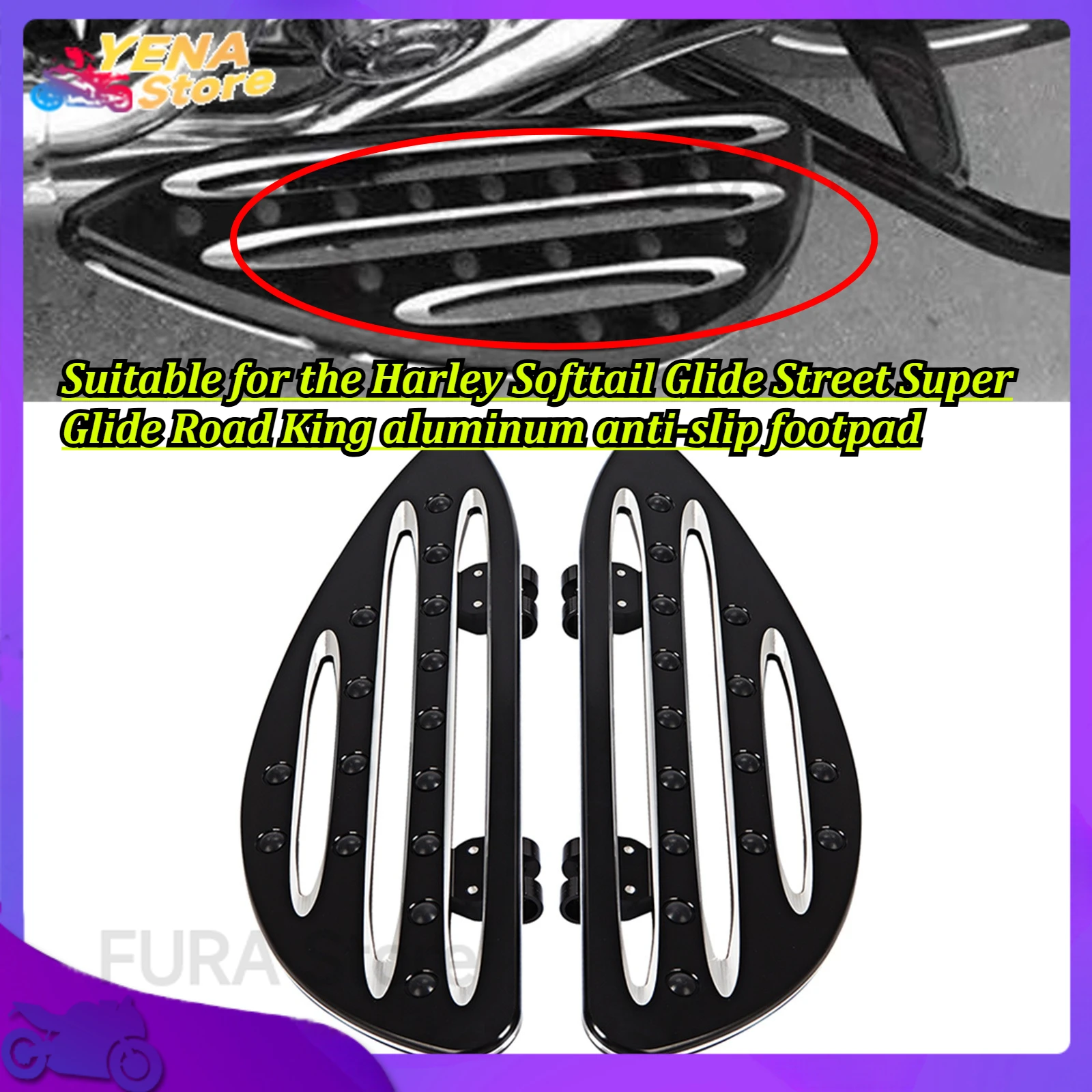 

The motorcycle footrest is suitable for the Harley Softtail Glide Street Super Glide Road King aluminum anti-slip footpad