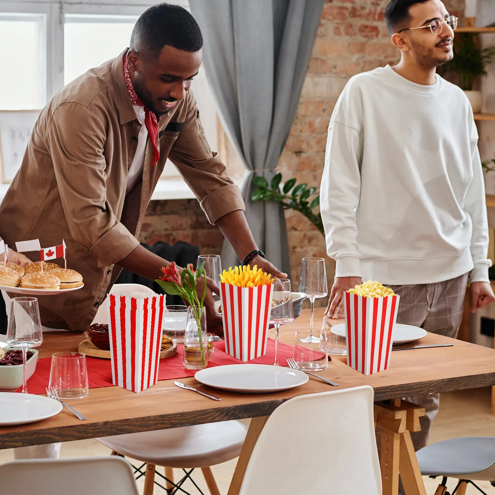 Food Day Snacks - 15Pcs Striped Popcorn Buckets Paper Snack