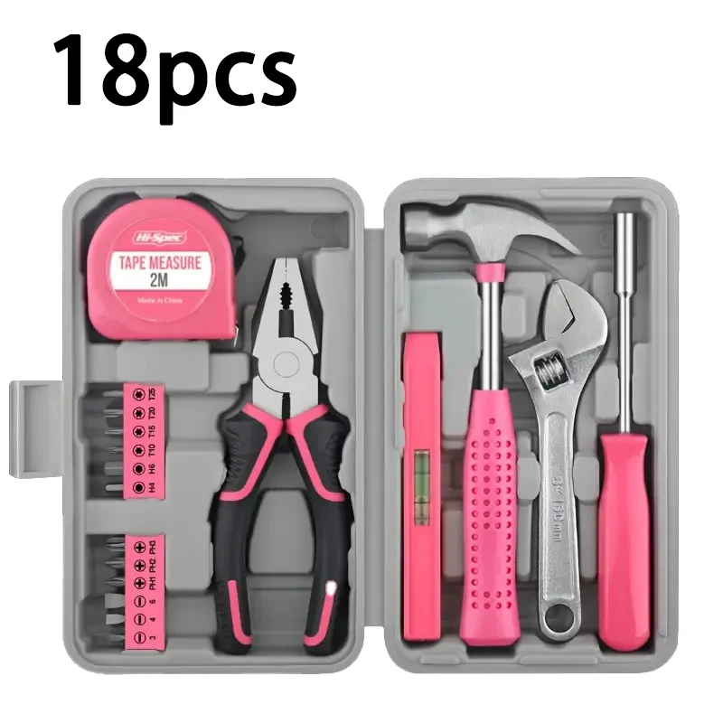 

18 piece set of multifunctional household toolbox hardware tools, complete set of combination tape measure manual maintenance to