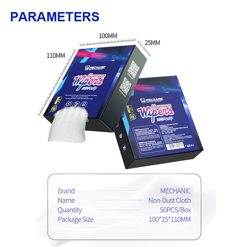 MECHANIC Non-Dust Cloth 50 PCS Anti Static Paper Drawing Type for Phone Pad Tablet Camera PC Screen Cleaning Tool