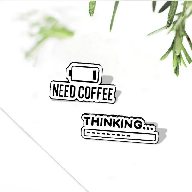 

Pin Thinking Progress Bar Badge Coffee Life Brooch Custom Lapel pin Shirt Bag Simple Jewelry Gift for friend Coffee Mind Enamel